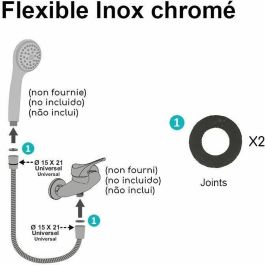 Edouard Rousseau EDR3047404226343 Flexo de ducha, Tuercas metálicas anti-torsión, Reductor caudal, 1.5m, Acero Inoxidable Cromado, Doble Grapa