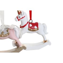 DKD Home Decor Adorno Figura de Navidad Tradicional Caballo de Resina Blanco y Rosa, Set de 2 Unidades, 3x6.5x9 cm