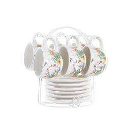 DKD Home Decor Juego de Tazas de Café Tropic Garden Tropical Multicolor Dolomite 180 ml Set de 6 Apto Microondas y Lavavajillas