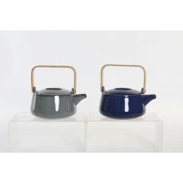 DKD Home Decor Tetera Scandi Gris 1L de Porcelana y Bambú. Apta Lavavajillas y Microondas. Medidas 17x10x21 cm.