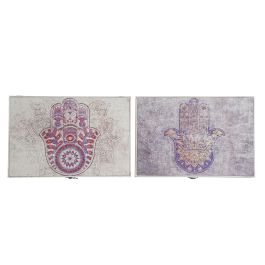 DKD Home Decor Tapa Contador Estilo Indio Mano Hamsa Beige Gris MDF Lienzo Largo 6 x Alto 31.5 x Ancho 46.5 cm (2 Unidades)