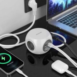 Aisens ASPS-2A2C04-W Regleta de Enchufes 3 Tomas Schuko 2 USB-C 2 USB-A con Interruptor, Cable 1.4m, 3680W, Protección Infantil, Blanca
