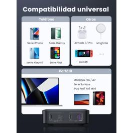 Ugreen Nexode Cargador Rápido de Escritorio 100W con 1 USB-A, 3 USB-C y Tecnología GaN - Gris