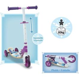 Smoby Patinete Plegable 3 Ruedas Frozen de Madera y Metal con Manillar Regulable y Reposapiés Antideslizante