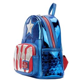 Loungefly Mochila Captain America Metallic Marvel 26cm Piel Vegana con Detalles Iridiscentes y Purpurina