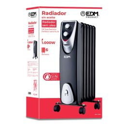 Edm Radiador sin aceite 6 elementos Black Edition 1000W Gris/Negro. Calienta 8 veces más rápido, ligero y eficaz.