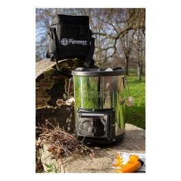 Petromax Raketenofen RF33 - Hornillo de Combustible Sólido de 1 Zona, Hierro Fundido/Acero Inoxidable, 250x300x330 mm, 6.5 kg, Negro/Plata