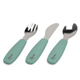 KioKids Set Cubiertos Infantiles Acero Inoxidable Y Silicona Verde Salvia +6 Meses