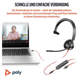 HP Blackwire 3315 Auricular Monaural USB-C con Conector 3.5mm y Adaptador USB-C/A