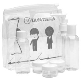 Jet Lag Kit Viaje Neceser con 6 Piezas, Transparente y Cierre Zip, Ideal Cabina Avión