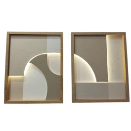 DKD Home Decor Cuadro Scandi LED Moderno Beige Blanco Natural 50x40 cm (2 Unidades)