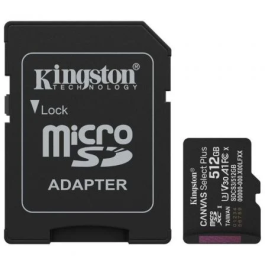 Kingston SDCS3/512GB MicroSDXC 512GB Clase 10 U3 V30 A1 Canvas Select Plus + Adaptador SD