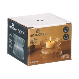 Giftdecor Portavela de Cristal Transparente, Cuenco Doble, Dimensiones 8x6x8 cm (Set de 24)