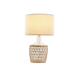 DKD Home Decor Lámpara de Sobremesa Mediterráneo de Cristal y Cuerda, Blanca Transparente, 28x45x28cm, Tipo E27 DKD Home Decor Lámpara de Sobremesa Mediterráneo de Cristal y Cuerda, Blanca Transparente, 28x45x28cm, Tipo E27