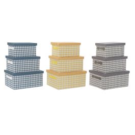 DKD Home Decor Caja de Almacenaje Decorativa Pata de gallo, Poliéster. Set de 3 Unidades, 30 cm Largo x 40 cm Ancho x 20 cm Alto, Colores Surtidos
