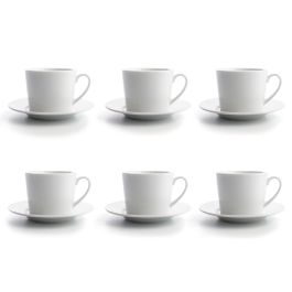 Quid Set 6 Tazas con Plato Porcelana Renova Blanco 20 cL, 12 Piezas, Acabado Liso, Apto Lavavajillas y Microondas