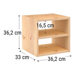 Astigarraga Estantería Modular 1 Cubos + Balda Intermedia Dinamic Pino Macizo 36,2 x 33 x 36,2 cm
