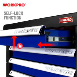 Workpro Carro de herramientas 7 cajones con rodamientos y autocierre 77x47x97 cm, resistente a la corrosión, al rayado y disolventes, freno seguro