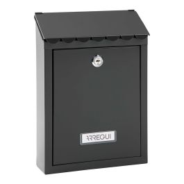 Arregui Buzón Individual Exterior Civic, Pequeño, Acero Galvanizado Lacado Negro, Tapa Tejadillo, 21.6 x 8 x 30 cm