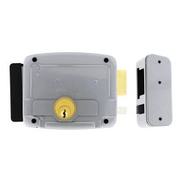 Jis Electro cerradura de sobreponer derecha 1903d, 12V/AC, cilindro regulable 30-80mm, pulsador apertura