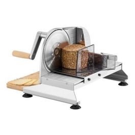 Ritter PIATTO-5 Cortafiambres Manual con Hoja Dentada de 17 cm y Tabla de Bambú FSC, Acabado Plateado Metálico