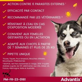 Advantix Pipetas Antiparasitarias 4 para Perros Grandes +25 kg | 4 Pipetas | Amplio Espectro Pulgas, Garrapatas, Piojos, Mosquitos | Difusión Rápida