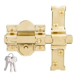 Fac Cerrojo tradicional de sobreponer con cilindro 301-r/80 dorado F01112, placa 80mm, barra 18mm, 3 llaves serreta