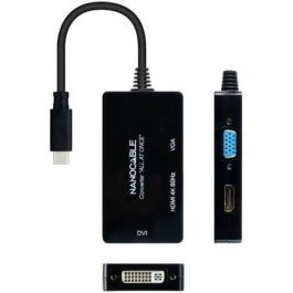 Nanocable 10.16.4301-ALL Conversor USB-C a HDMI/DVI-I/VGA, DisplayPort Alt Mode, Salidas Simultáneas, 4K@60Hz, 20cm, Negro