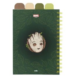 ERIK Cuaderno A5 Groot Marvel, 80 hojas a rayas, tapa blanda, encuadernación wire-o, 4 separadores