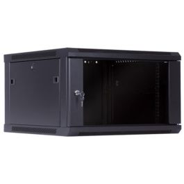 MicroConnect Armario mural de 19" 6HU, fondo 600mm, negro. Para CCTV, alarmas y sistemas de control de acceso. Puerta de vidrio templado.