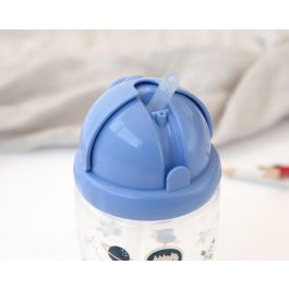 KioKids Botella para Bebés con Pajita de Silicona Higiénica Antiahogo 350 ml Azul Vuelta al Cole +6 Meses Sin BPA