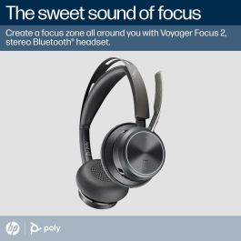 HP Poly Voyager Focus 2-M Auriculares USB-C-C Inalámbricos y Alámbricos para Oficina, Cancelación Activa de Ruido, Certificado para Microsoft Teams, Negro