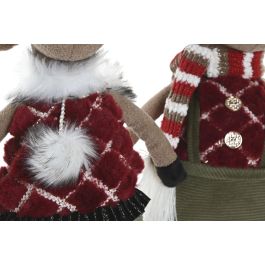 DKD Home Decor Figura Reno Navidad Alpina Poliester Verde Rojo Marrón 11x30x22 cm Set 4 Unidades Surtidas
