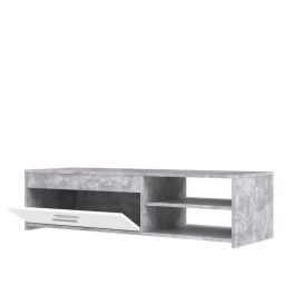 PILVI Mueble de televisión moderno - Hormigón blanco y gris claro - An 120 x P 42,1 x Al 31,8 cm PILVI Mueble de televisión moderno - Hormigón blanco y gris claro - An 120 x P 42,1 x Al 31,8 cm