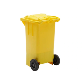 Q-connect Papelera Contenedor Plástico Amarillo para Plásticos y Envases Metálicos 100L con Tapa y Ruedas 750x470x370 mm