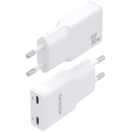 Cargador GaN de Pared Aisens ASCH-30W2P048-W/ 2xUSB Tipo-C/ 30W/ Blanco