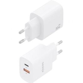 Aisens A110-0952 Cargador de pared GaN 30W con 1xUSB Tipo-C PD3.0 QC4.0 y 1xUSB-A QC3.0, para portátiles/móviles, Blanco