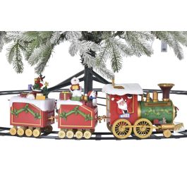 DKD Home Decor Tren Navidad Tradicional LED Multicolor Rojo 136 x 15 x 136 cm Movimiento Musical (2 Unidades)