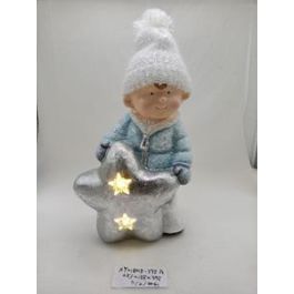 DKD Home Decor Figura de Navidad Moderna Niños LED a Pilas AAA Magnesia Plateado Blanco 18.5x39.5x25.5 cm (2 Unidades)