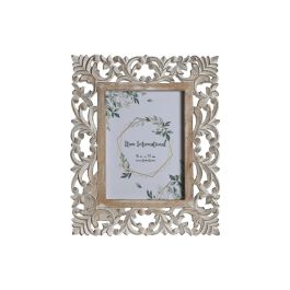 DKD Home Decor Marco de Fotos 15x20 cm Blanco Natural de Madera de Mango y Cristal, Diseño Indio, 31.5x25.5 cm (Pack de 2)