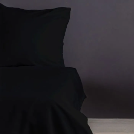 Juego de Cama 220x240 cm + 2 Fundas de Almohada 60x60 cm - 100% Algodón Satén Negro - ASI8684282601265