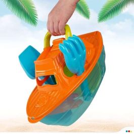 Cubo playa 14 cm con yate 36 cm, pala, rastrillo y 3 moldes en red Cubo playa 14 cm con yate 36 cm, pala, rastrillo y 3 moldes en red