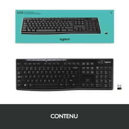 Logitech Teclado K270 Wireless Francés Inalámbrico 2.4 GHz hasta 10m, Resistente a Salpicaduras, Compatible con Windows 7/Vista/XP