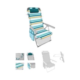 Silla playa aluminio multiposicion rayada con reposacabezas 38 cm., almohadilla, bolso lateral y asas para transportar, 100x62x57cm (480 gr) Precio: 43.49999973. SKU: B1K769TSB2