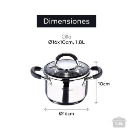 Masterpro Olla BGMP-1504-BK 1,8 l Acero Inoxidable ø16x10cm Foodies Apta Inducción Gas Eléctrica Vitrocerámica Halógeno