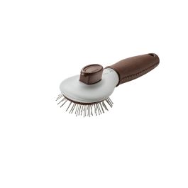 Hunter Cepillo Autolimpiable Talla S con Botón Integrado para Retirar Pelo Muerto, Empuñadura Ergonómica Marrón para Perros.