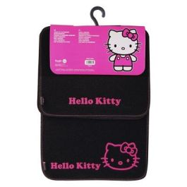 Hello Kitty KIT3013 Juego de 4 Alfombras de Moqueta para Coche Negras Antideslizantes Universales con Talonera de Goma