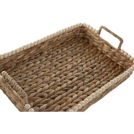DKD Home Decor Bandeja Tropical de Jacinto de Agua y Madera Natural 44x31x12 cm - Set de 3 Piezas (2 Unidades)