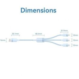 Cable USB 2.0 Lightning Vention CTRWG/ USB Macho/ USB Tipo-C Macho - MicroUSB Macho - Lightning Macho/ 1.5m/ Blanco