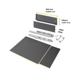 Emuca Kit de cajón para cocina o baño Vertex de altura 178mm con regulación 3D, tableros incluidos, módulo 450mm, Gris antracita